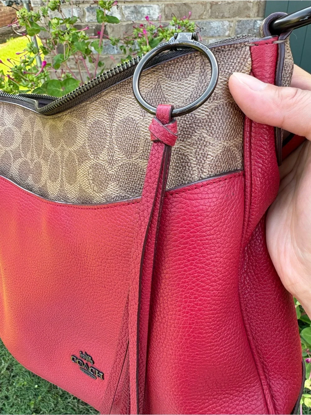 Coach Signature Canvas Colorblock Chaise Crossbody Purse Brick Red